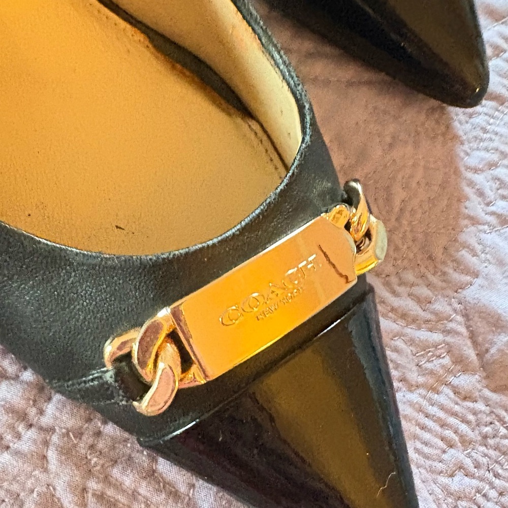 Coach Black Leather Heels with Gold Accent - Picture 3 of 10